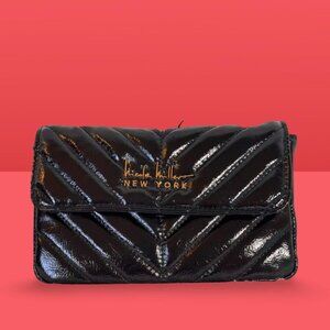NWT - Nicole Miller Shoulder Bag Black Quilted Logo Chain Strap Crossbody Purse